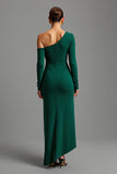Robe formelle asymétrique vert foncé à une épaule