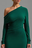 Robe formelle asymétrique vert foncé à une épaule