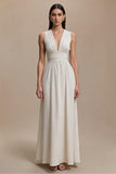 Simple A Line Ivoire Col V Robe Longue Formelle