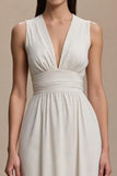 Simple A Line Ivoire Col V Robe Longue Formelle