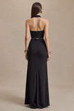 Robe longue formelle noire à col haut avec fente