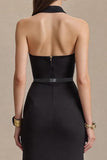 Robe longue formelle noire à col haut avec fente