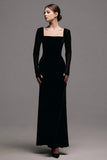 Robe formelle fourreau à manches longues noire en velours