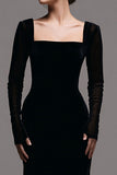 Robe formelle fourreau à manches longues noire en velours
