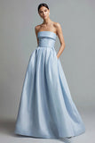 Robe formelle bustier bleu ciel une ligne en satin