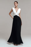 Noir Blanc Col V Robe de cérémonie plissée