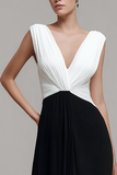 Noir Blanc Col V Robe de cérémonie plissée