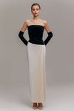 Robe formelle sans bretelles en velours champagne noir