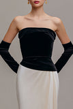 Robe formelle sans bretelles en velours champagne noir