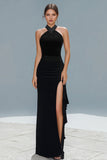 Robe formelle en velours noir avec fente
