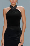 Robe formelle en velours noir avec fente