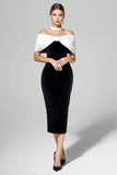 Robe formelle midi en velours blanc noir à épaules dénudées