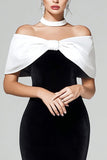 Robe formelle midi en velours blanc noir à épaules dénudées