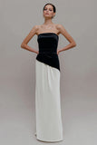 Robe formelle sans bretelles en velours noir blanc