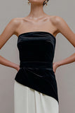 Robe formelle sans bretelles en velours noir blanc