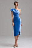 Robe formelle Vlevet bleue à une épaule avec fente