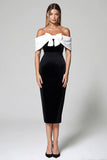 Robe formelle à épaules dénudées en velours noir blanc