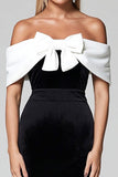 Robe formelle à épaules dénudées en velours noir blanc