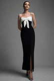 Noir Blanc Spaghetti Bretelles Robe Formelle avec Bowknot