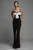 Bowknot Spaghetti Straps Robe formelle noire avec fente