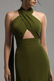 Dos nu Olive Mousseline de soie Une ligne plissée Robe formelle
