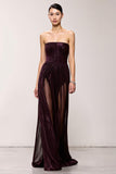 Robe de soirée longue sans bretelles café