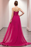 Robe de soirée bustier froncée rose avec fente