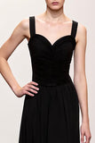 Robe de soirée longue à bretelles froncées fourreau noir