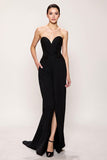 Sweetheart Simple Noir Fourreau Longue Robe de Soirée avec Fente