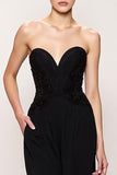 Sweetheart Simple Noir Fourreau Longue Robe de Soirée avec Fente