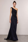 Robe de soirée longue noire dos nu une épaule fourreau