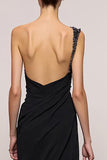Robe de soirée longue noire dos nu une épaule fourreau