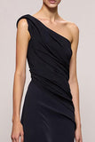 Robe de soirée longue noire dos nu une épaule fourreau