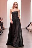 Robe de soirée longue trapèze noire scintillante