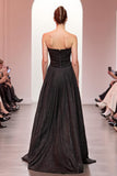 Robe de soirée longue trapèze noire scintillante