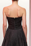 Robe de soirée longue trapèze noire scintillante