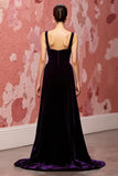 Velours Simple Violet Foncé Une Ligne Longue Robe De Fête
