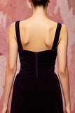 Velours Simple Violet Foncé Une Ligne Longue Robe De Fête