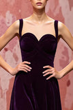 Velours Simple Violet Foncé Une Ligne Longue Robe De Fête
