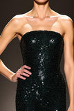 Robe de soirée sirène sans bretelles à paillettes noires scintillantes