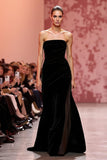 Sirène Robe longue de fête sans bretelles en velours noir