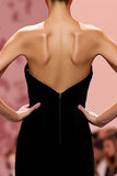 Sirène Robe longue de fête sans bretelles en velours noir