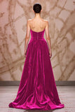 Robe de soirée longue en velours rouge foncé avec fente