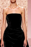 Simple Velvet Noir Sans Bretelles Une Ligne Longue Robe de Soirée