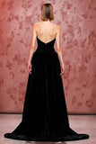 Robe de soirée longue bustier noire simple en velours avec fente