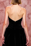 Robe de soirée longue bustier noire simple en velours avec fente
