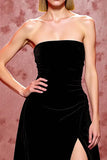 Robe de soirée longue bustier noire simple en velours avec fente