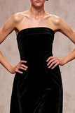 Robe de soirée longue simple en velours noir dos nu