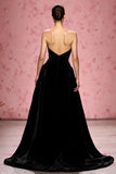 Simple Black A Line Velvet Robe de soirée longue sans bretelles avec fente