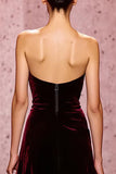 Robe de soirée longue bustier en velours rouge foncé